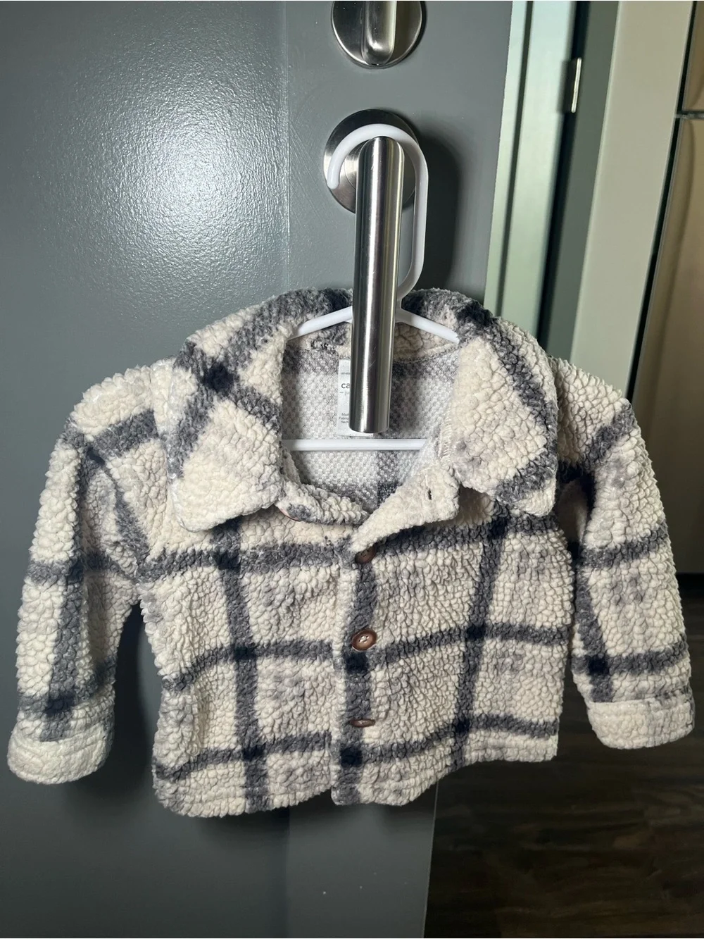 Carter's Cream & Gray Sherpa Plaid Button Jacket